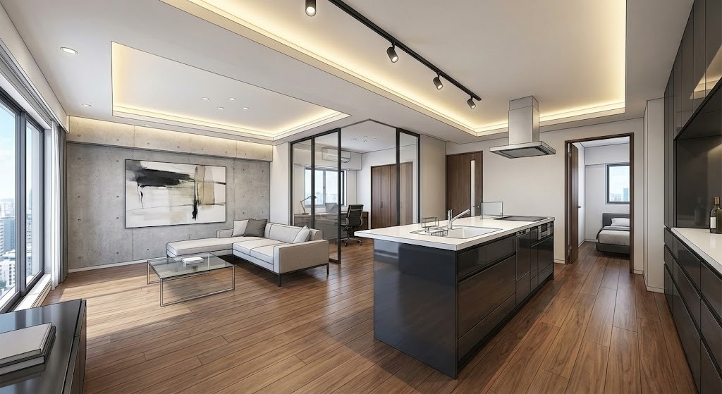 ３LDKのマンションをスタイリッシュにリノベーションしたイラスト