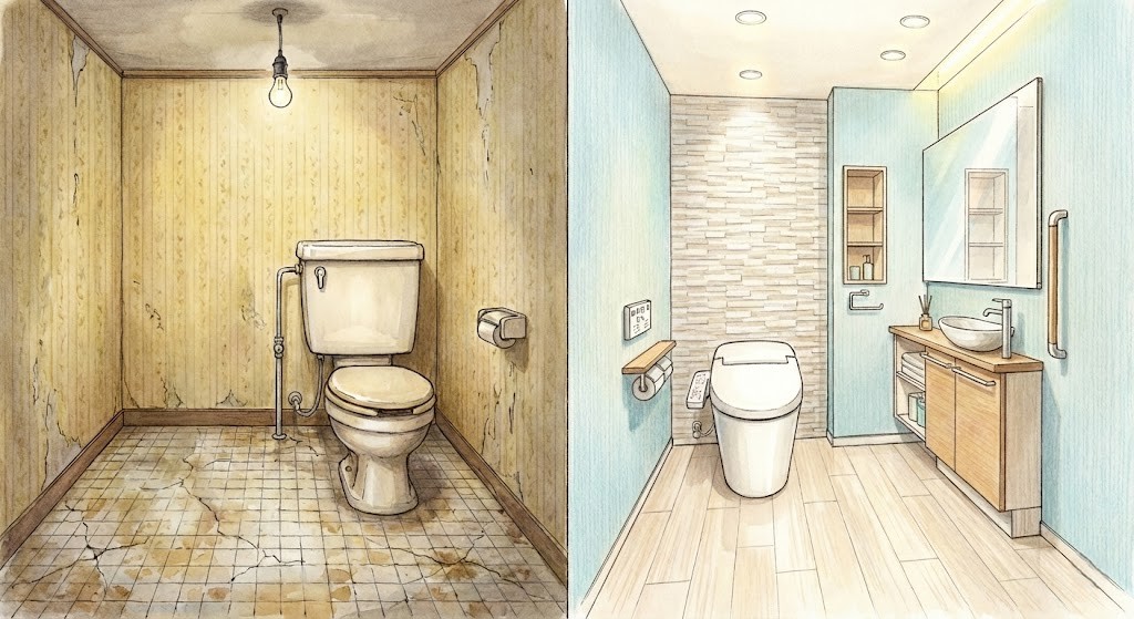 トイレのリフォーム前後のイラスト