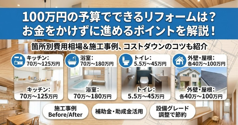 100万円の予算でできるリフォームは？お金をかけずに進めるポイントを解説！