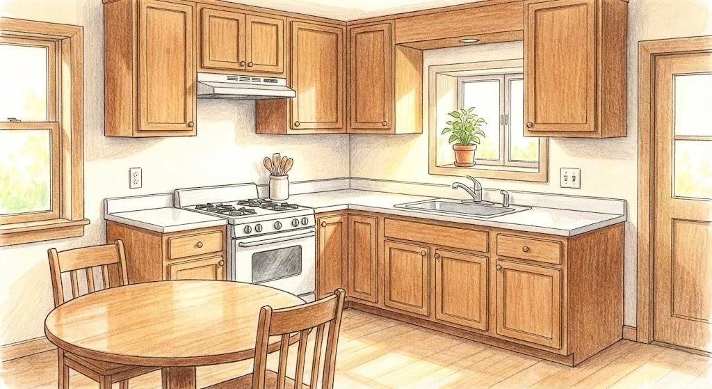 スタンダードなキッチンにリフォームした家のイラスト