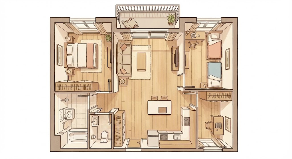 60㎡で廊下なしの間取り