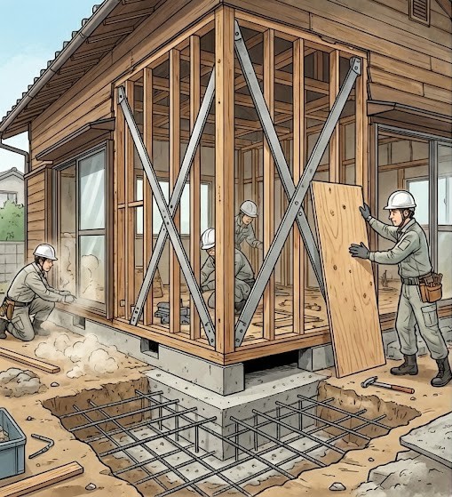 耐震工事の知識が豊富な業者による耐震補強工事の様子