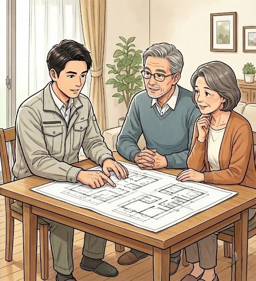 耐震工事を行う事業者との打ち合わせ風景