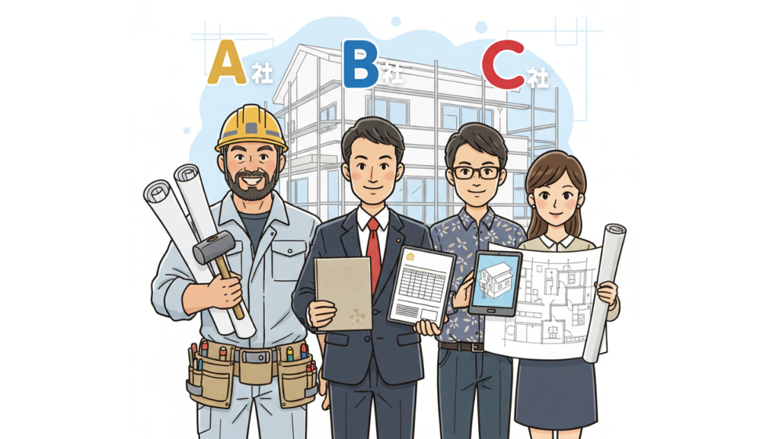 相見積もり3社のイラスト