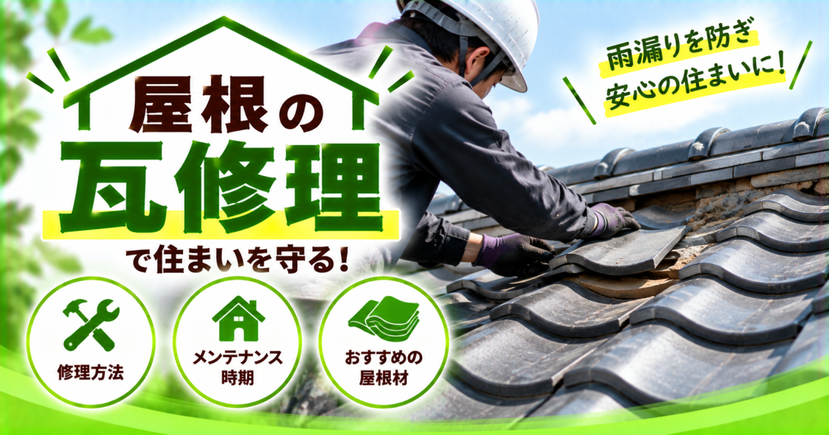 屋根瓦の修理について、瓦の交換・補修方法やメンテナンス時期、おすすめの屋根材を解説するサムネイル画像