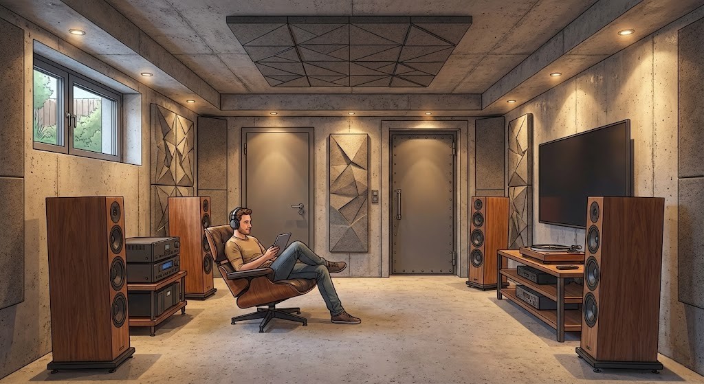 RCの戸建て住宅で、遮音性を活かしたオーディオルームのイラスト