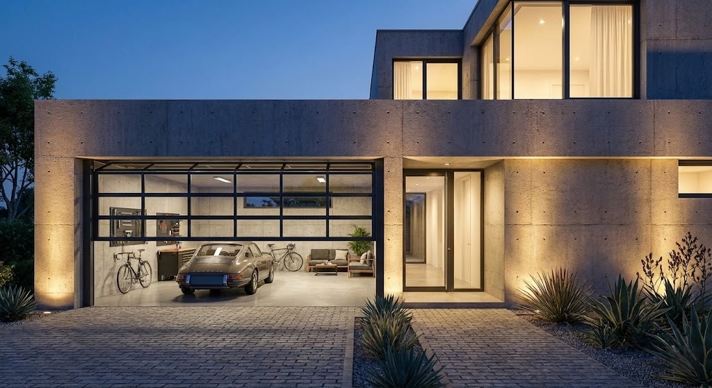 RCの戸建て住宅で、家と車庫が一体化したインナーガレージのイラスト