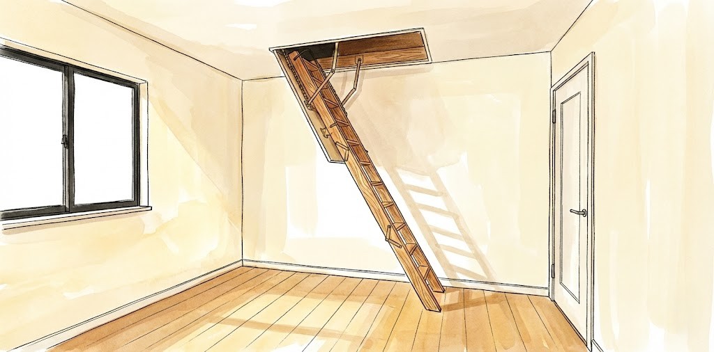 折りたたみ梯子を設置したイラスト