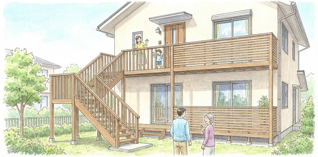 外階段を設置して二階専用の玄関を作ったイラスト