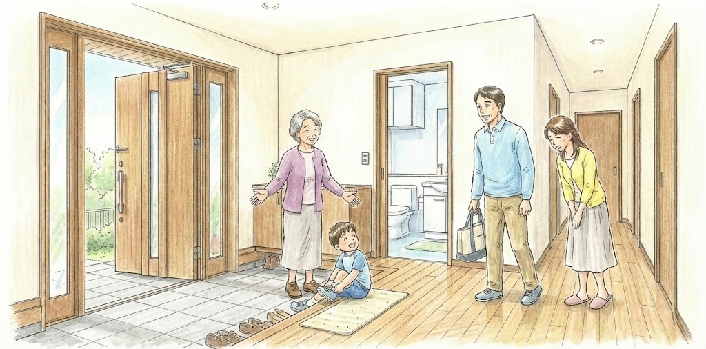 玄関は一階の親世帯と共有し、二階の室内のみをリフォームした二世帯住宅