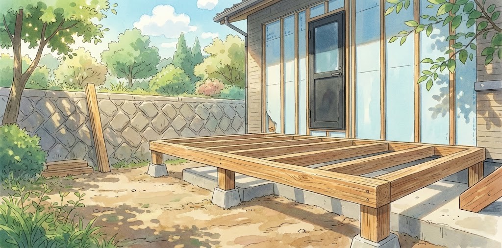 書斎増築のために基礎工事をしているイラスト