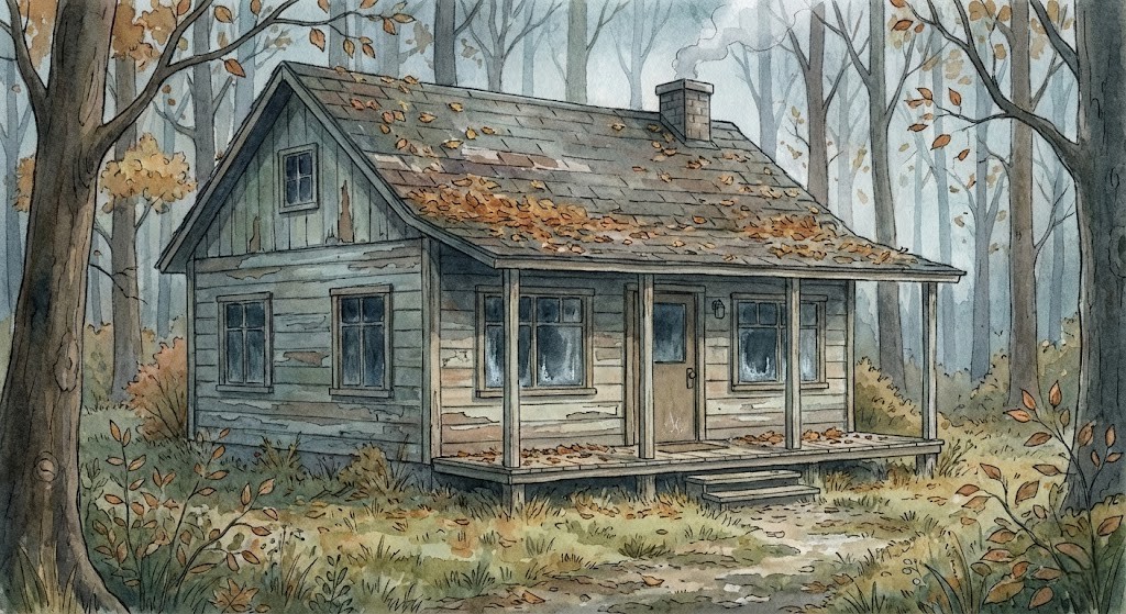 森の中のログハウスの写真に、「別荘をリフォームする費用は？建て替えた方が良い？比較のコツを解説！」というタイトルと、費用や比較を示すアイコンが重なった画像