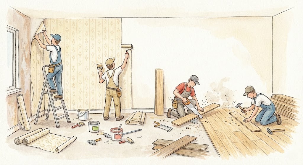 床と壁紙の内装工事