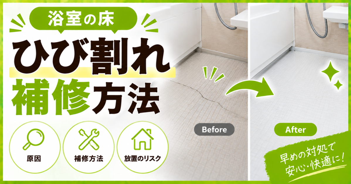 浴室の床のひび割れについて、原因や補修方法、放置するリスクを解説するサムネイル画像