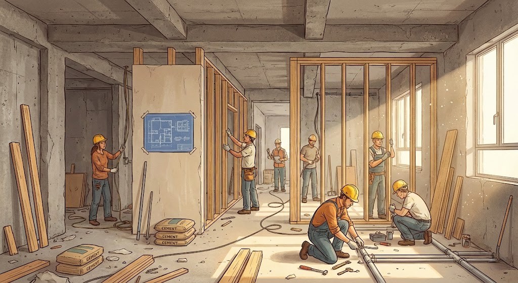 マンションのフルリノベーション工事中の様子