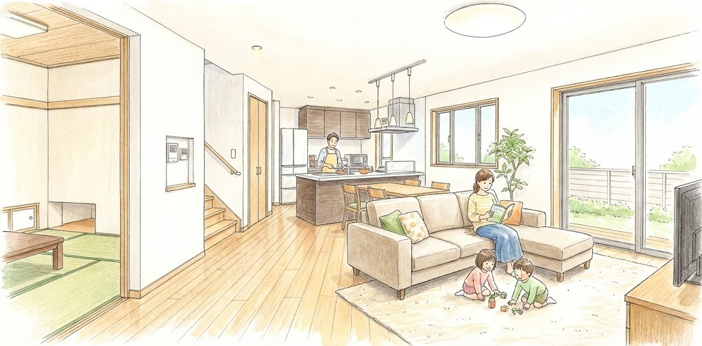 間取変更をしたリフォーム後の戸建てのイラスト