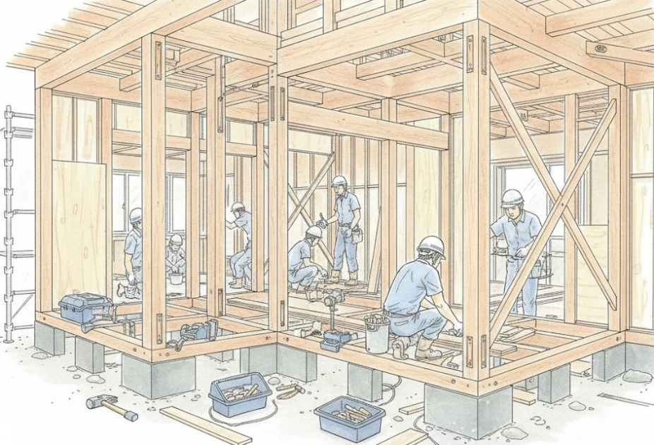 戸建てのスケルトン工事中の様子
