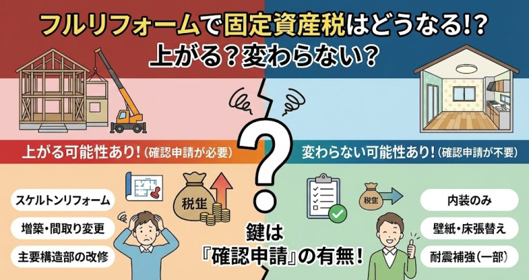 フルリフォームで固定資産税は変わらない！？スケルトンやリノベーションで上がるって本当？