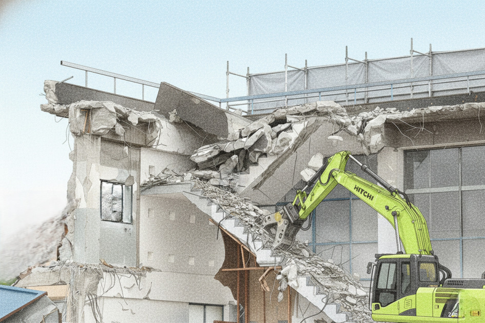 RC造の建物を解体しているイラスト