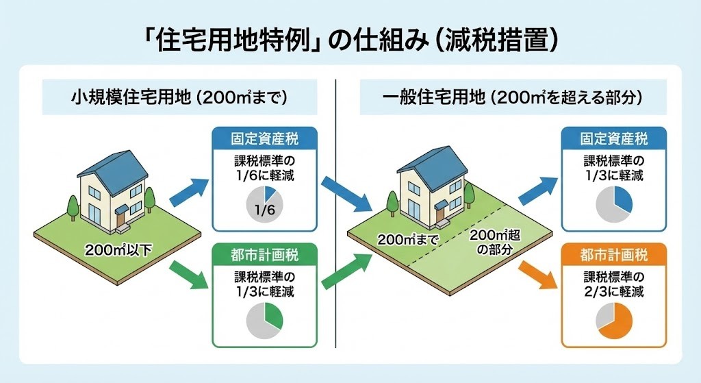 住宅用地特例（住宅用地の減税措置）のイラスト