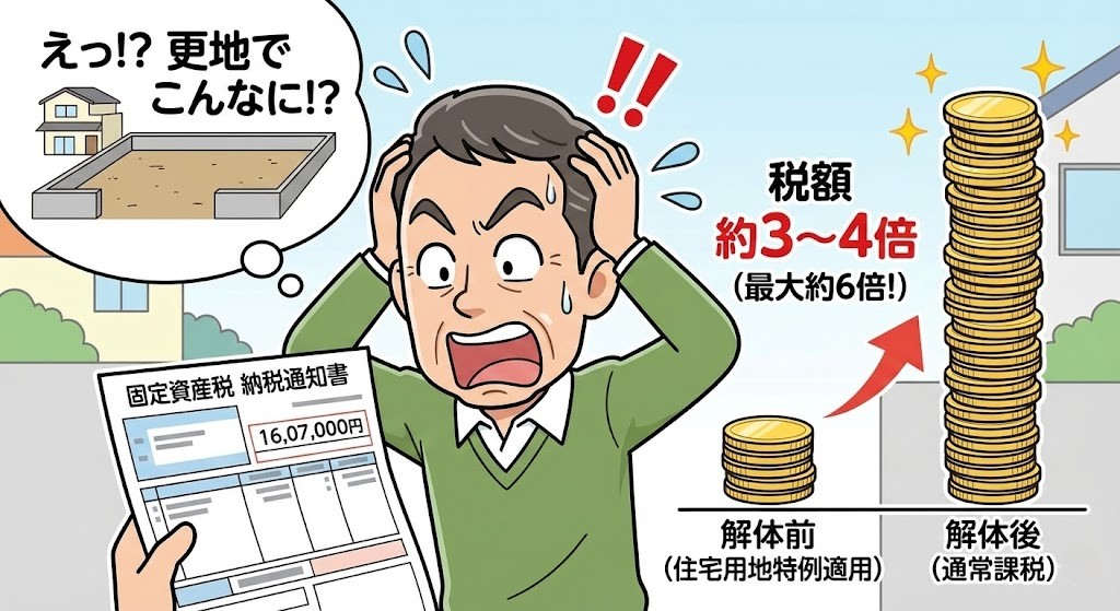 固定資産税が上がってびっくりしている男性のイラスト