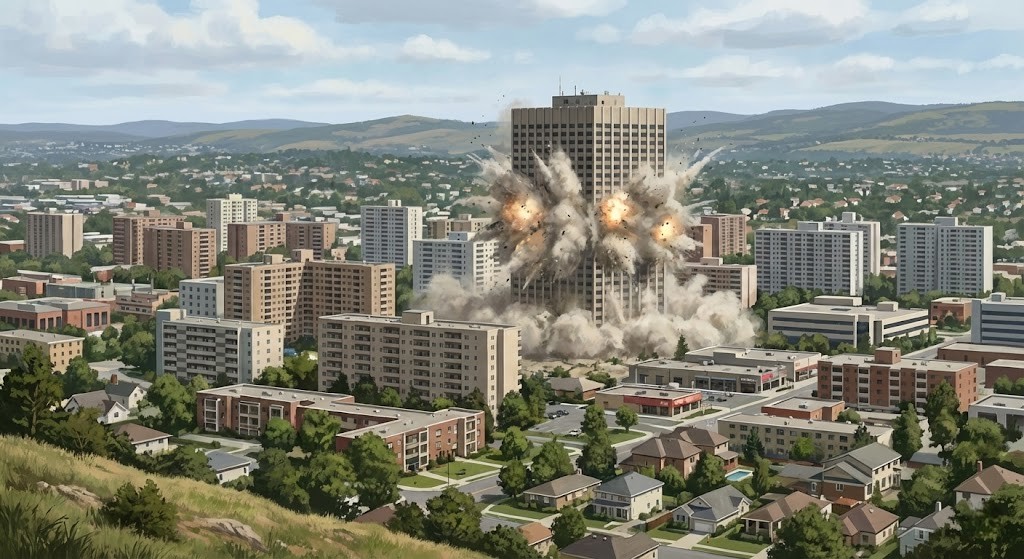 海外ではビルを爆破する解体方法がとられている