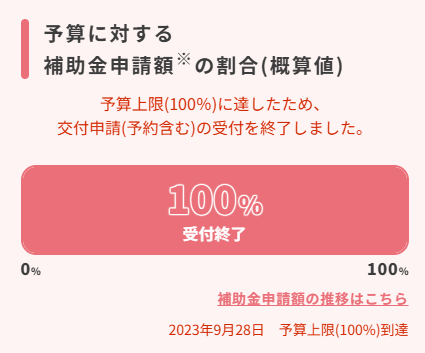 ※重要※　交付申請の予約の受付を終了しました。
2025年11月17日

先進的窓リノベ2025事業は、2025年11月14日をもって、交付申請の予約の受付※1を終了しました。

交付申請の予約の提出を行った場合、提出時に付された予約有効期間※2内に当該予約の承認を受け、
交付申請の提出を行わなければなりません。
予約の有効期間内に交付申請が提出されない交付申請の予約は無効となります。

また、如何なる場合であっても、交付申請の予約が無効となった時点で交付申請の受付が終了している場合、
補助金の交付を受けることはできませんので、ご注意ください。

なお、交付申請は、交付申請の受付終了まで提出することができます。