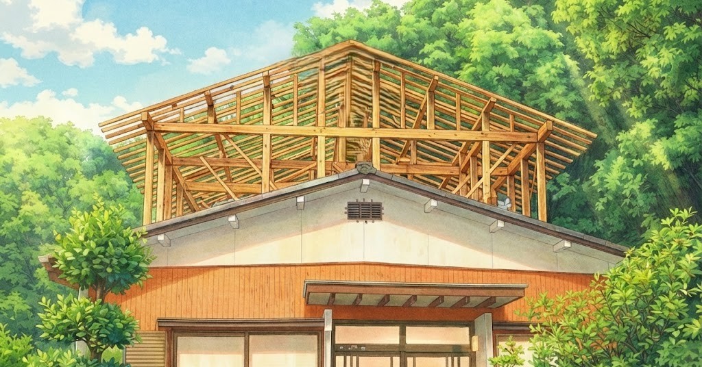 平屋住宅をリフォームで2階建てにする工事中のイラスト2