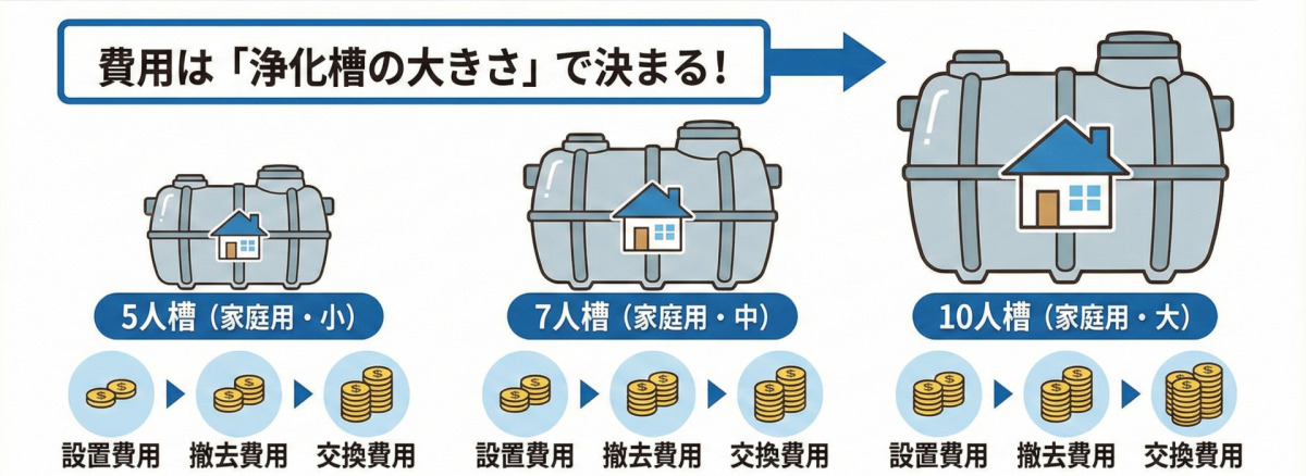 浄化槽の設置・撤去・交換費用相場の仕組み:コストを左右する5人槽・7人槽・10人槽のサイズ区分