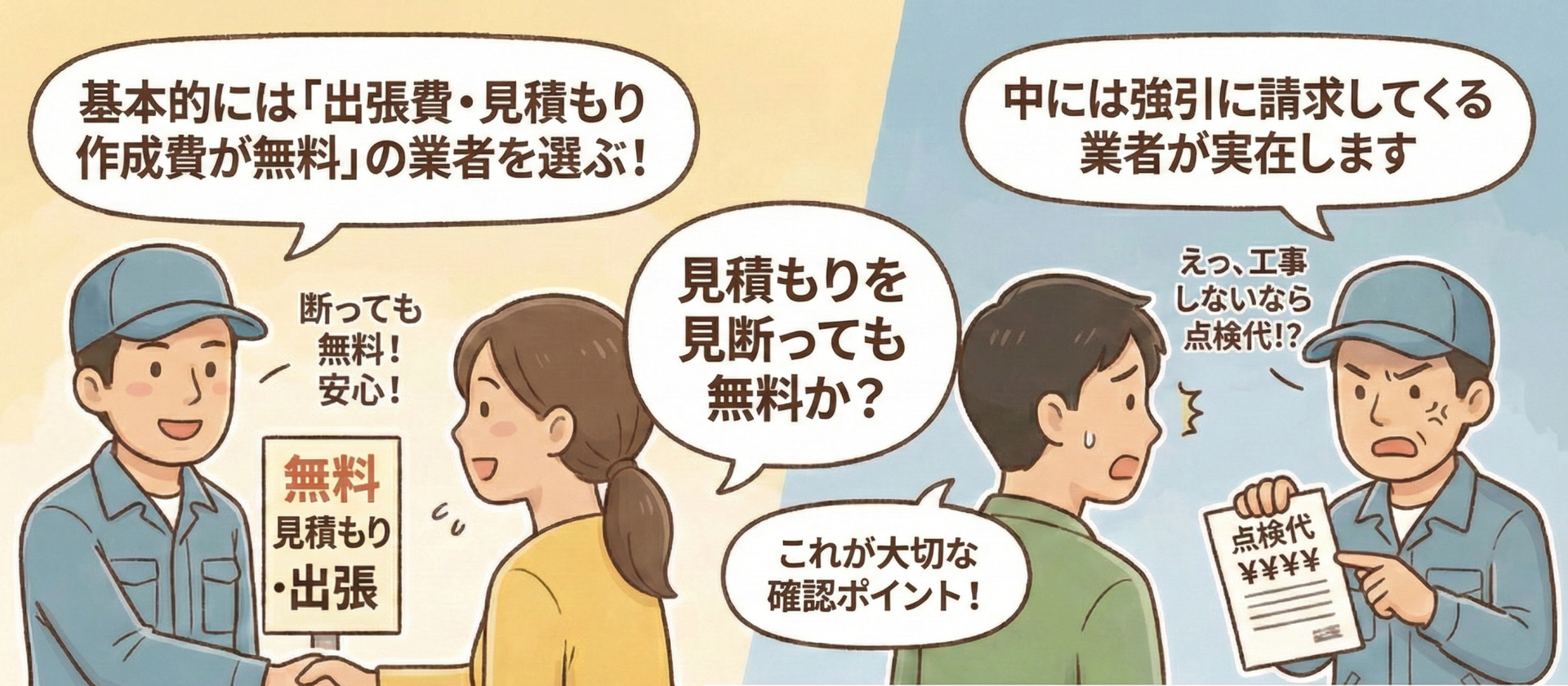 見積もりを見て断っても無料か確認する女性と強引な請求をする業者