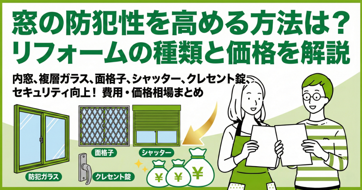 窓の防犯性を高める方法は？リフォームの種類と価格を解説。内窓、複層ガラス、面格子、シャッター、クレセント錠によるセキュリティ向上と費用・価格相場のまとめ。
