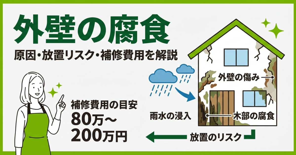 外壁の腐食の原因・放置リスク・補修費用を解説する記事のアイキャッチ