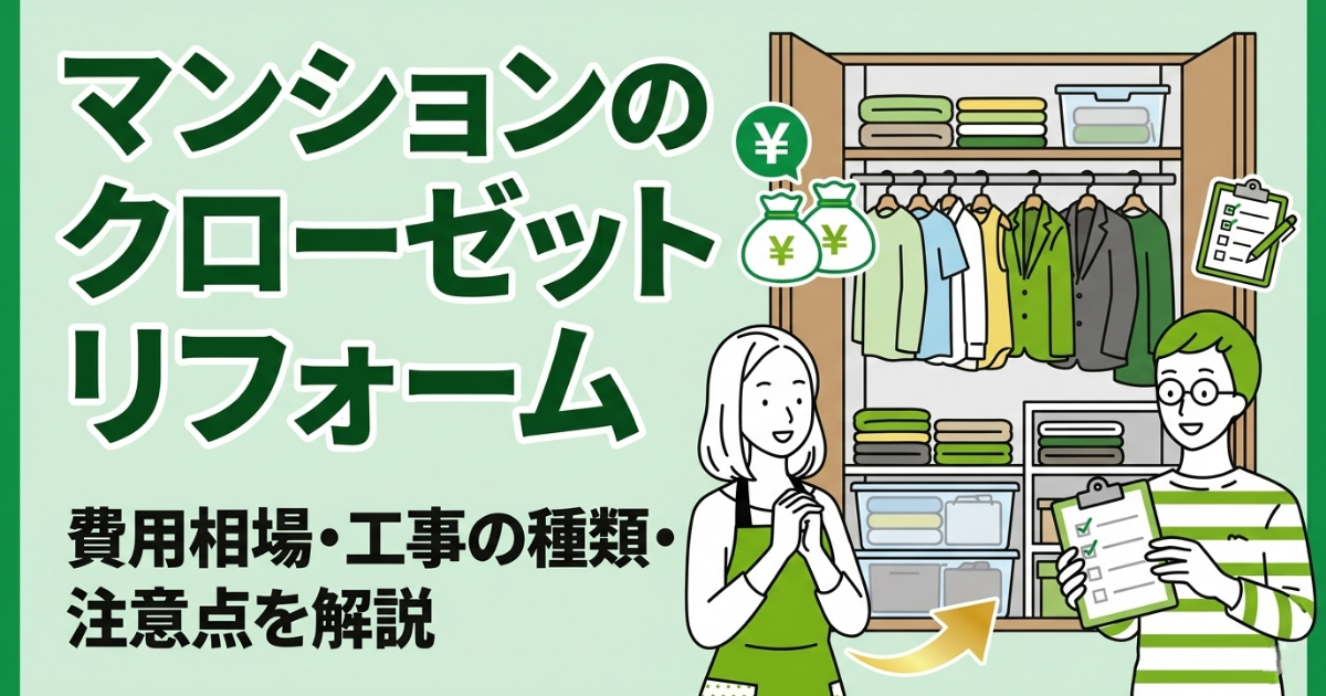 窓のリフォームに関するアイキャッチ画像。「窓を塞ぐリフォーム」という大きな緑色の文字が中央にあり、上部には「視線・冷気を解決!」、下部には「DIY&費用を抑えるポイント解説」という文字があります。右側には、窓からの冷気や視線に困る男性、快適な窓辺でくつろぐ猫、女性、お金の袋、道具を持つ男性、矢印などのイラストが描かれています。全体的に緑と白を基調とした、明るく分かりやすいデザインです。