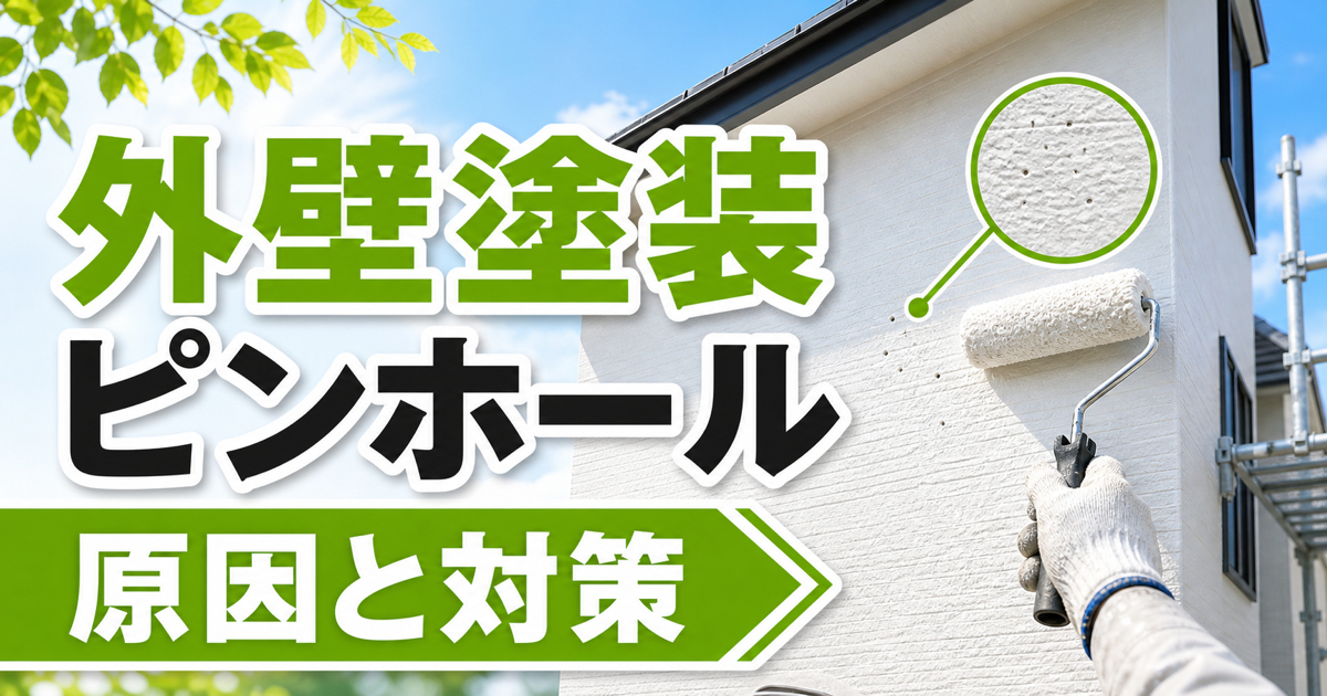 外壁塗装のピンホールの原因と対策を示す、塗装中の外壁とピンホール拡大表示のサムネイル画像