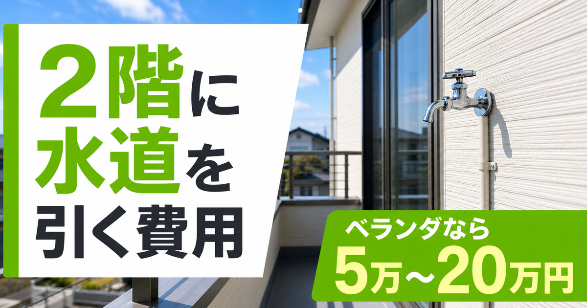 2階ベランダの外壁に設置された水栓と「5万〜20万円」の費用目安を示すサムネイル画像