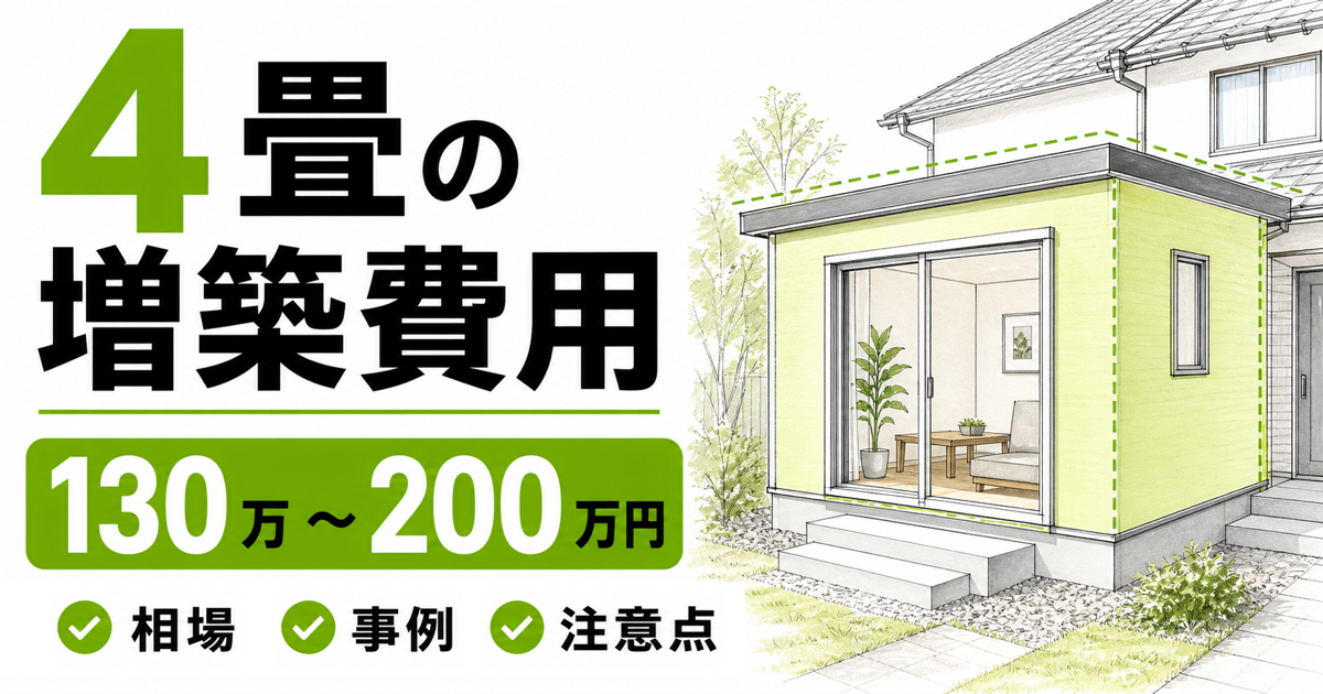 4畳の増築費用130万〜200万円の相場・事例・注意点を解説するサムネイル画像