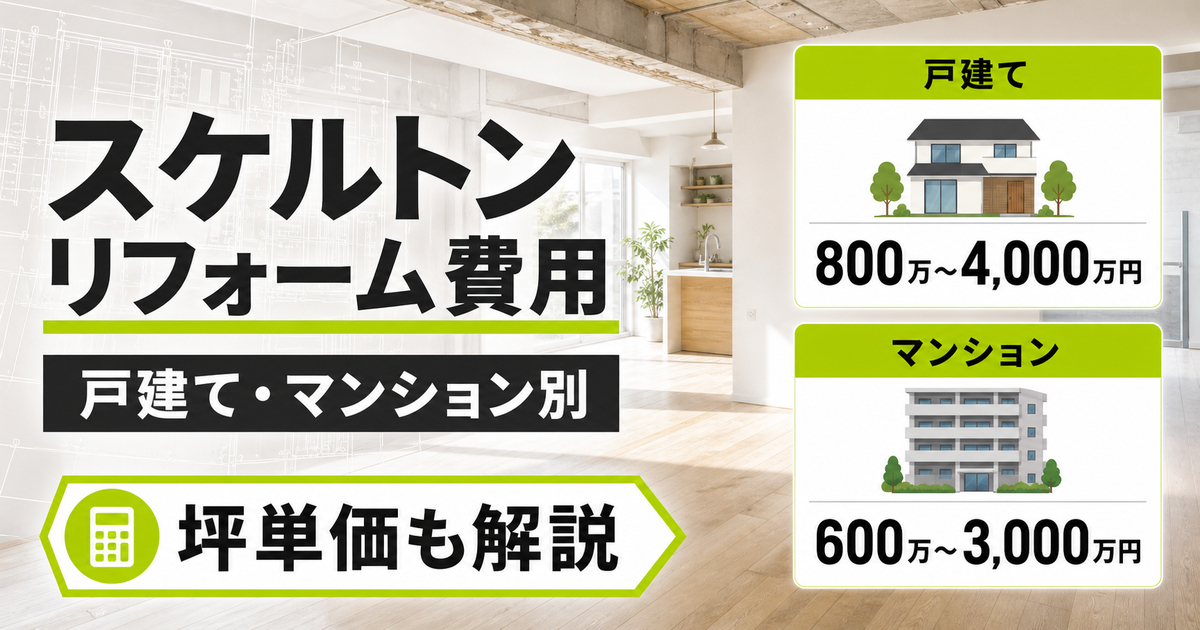 スケルトンリフォーム費用の目安を戸建て・マンション別に比較し、坪単価も解説する記事サムネイル画像