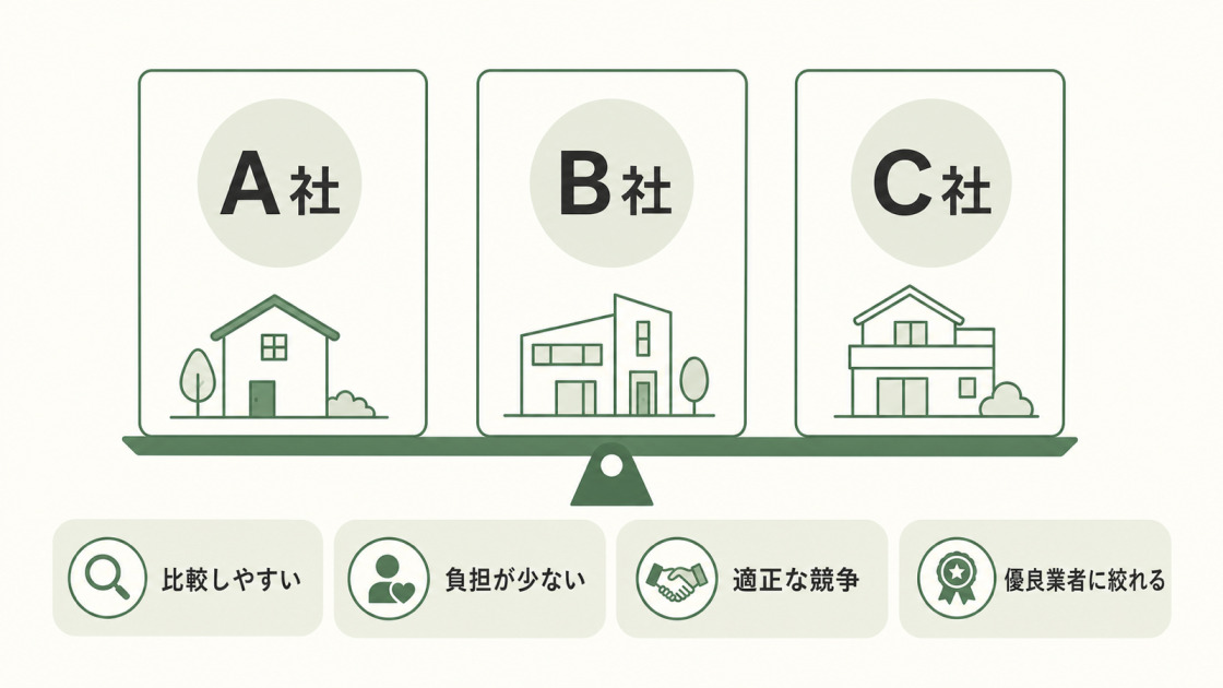 リフォーム相見積もりを3社に依頼すると比較しやすく、負担を抑えながら適正な競争と優良業者の選定につながる