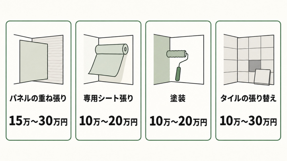 お風呂の壁リフォーム4工法の費用相場を比較した図解