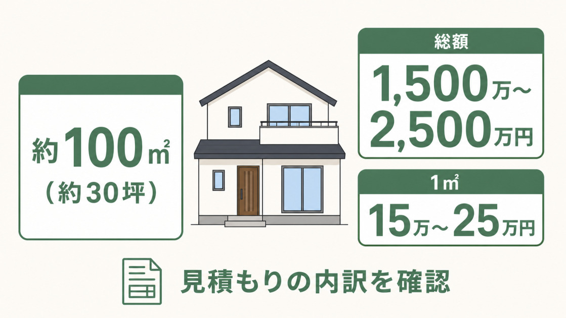 約100㎡の戸建てで耐震補強を含むスケルトンリフォームは総額1,500万から2,500万円の目安