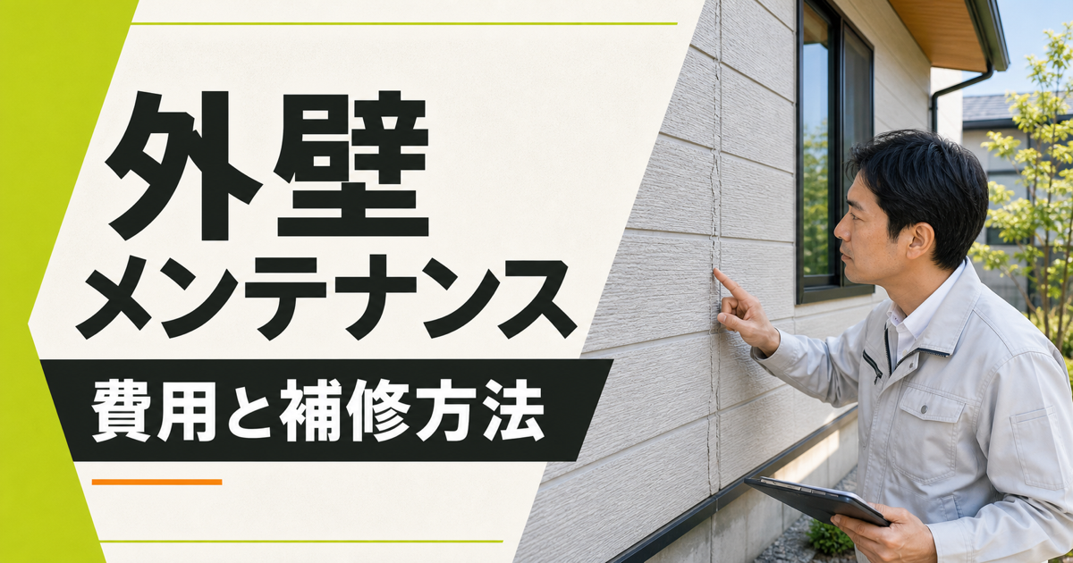 外壁メンテナンスの費用と補修方法を伝える、外壁を指差して点検する作業員