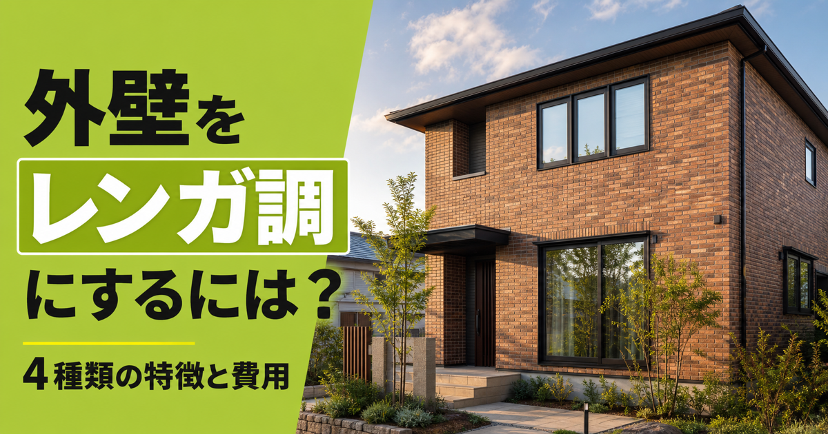 レンガ調の外壁の住宅と「外壁をレンガ調にするには？4種類の特徴と費用」の文字