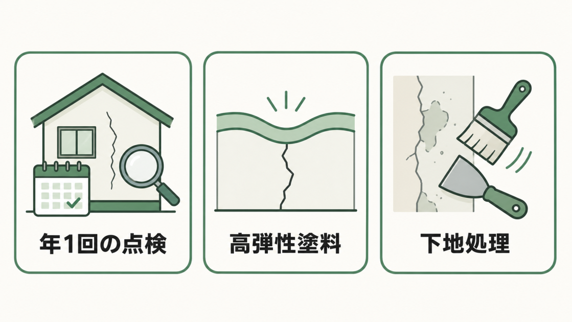年1回の点検、高弾性塗料、下地処理という外壁のひび割れ被害を抑える3つの方法